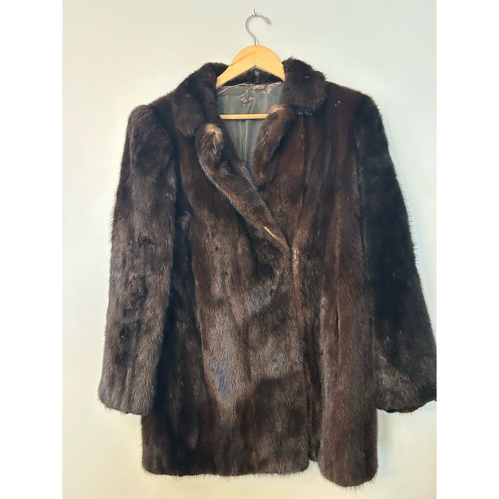 Custom Made Genuine Mink Fur Coat Chocolate Brown-2 PocketsClasp Buttons Vintage